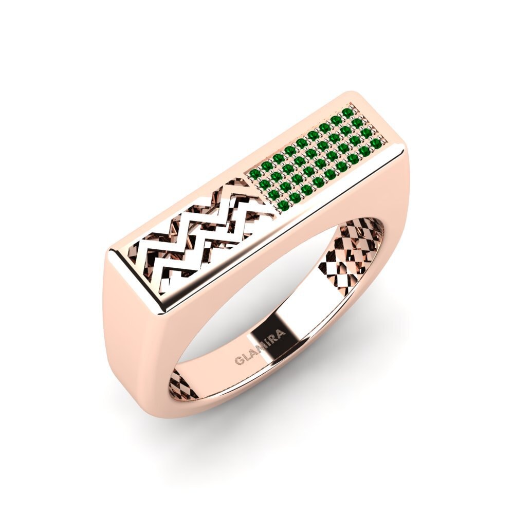 Oro Rosso 585 Zircone Verde Anello da uomo Bisogno