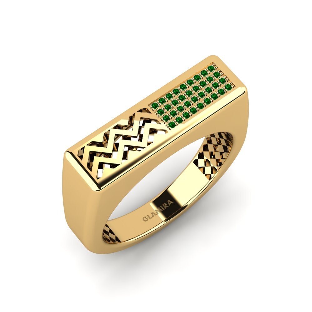 Oro Giallo 750 Zircone Verde Anello da uomo Bisogno