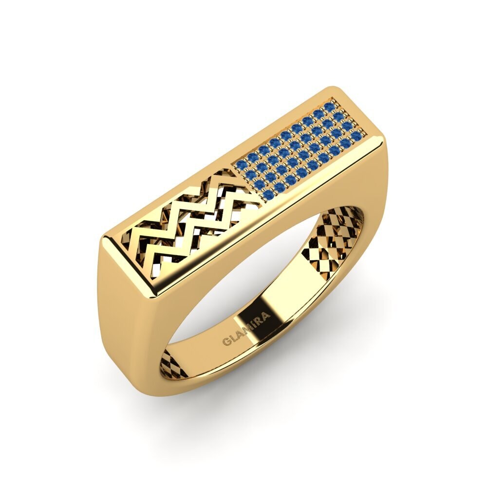Oro Giallo 585 Zircone Blu Scuro Anello da uomo Bisogno