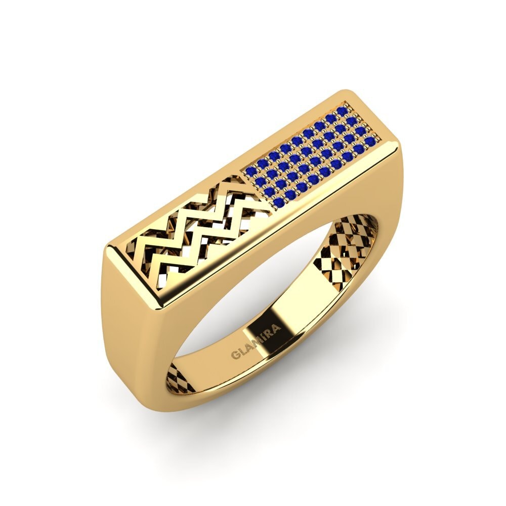 Oro Giallo 750 Zaffiro Anello da uomo Bisogno