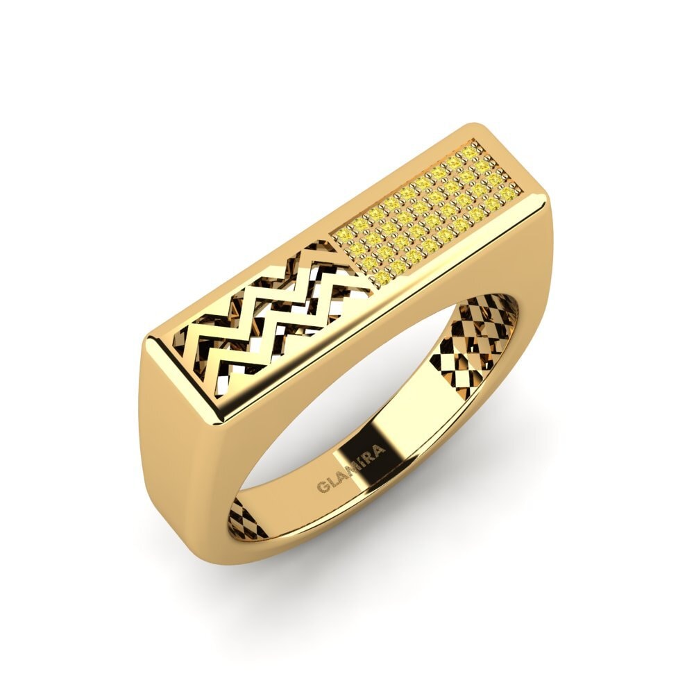 Oro Giallo 585 Zaffiro Giallo Anello da uomo Bisogno