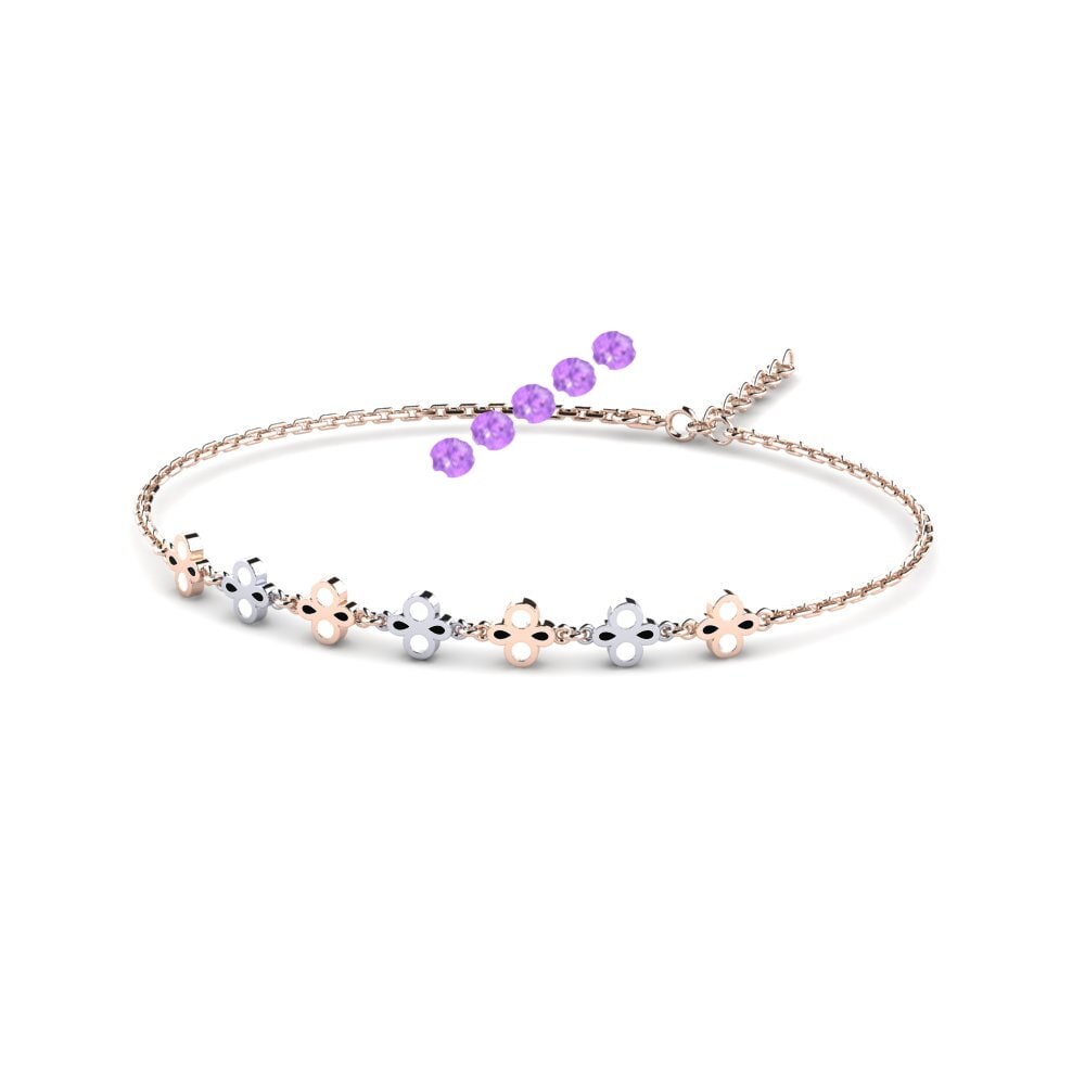 9ct Rose & White Gold Amethyst Women's Bracelet Bitted