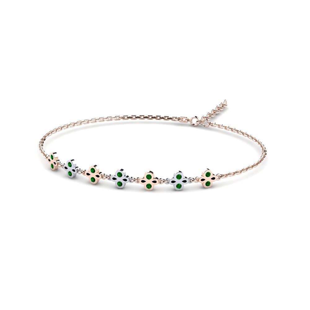 9ct Rose & White Gold Green Zirconia Women's Bracelet Bitted
