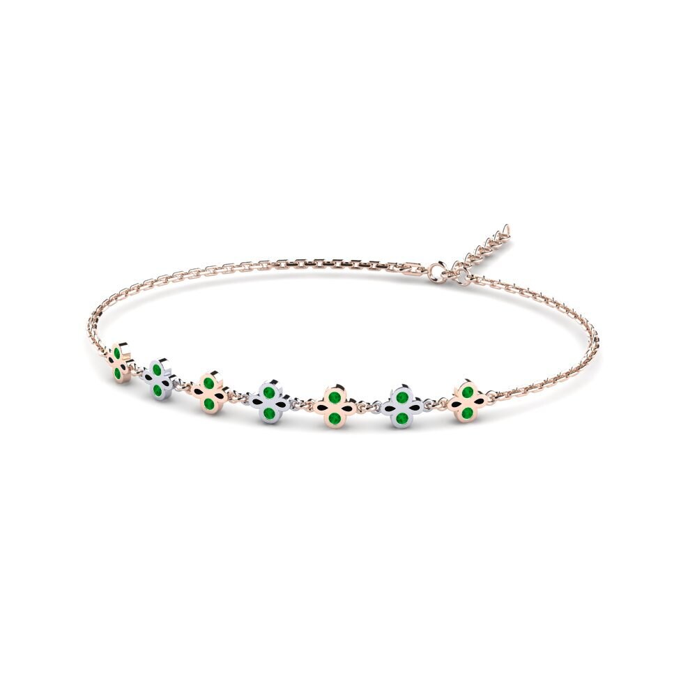 9ct Rose & White Gold Emerald Women's Bracelet Bitted