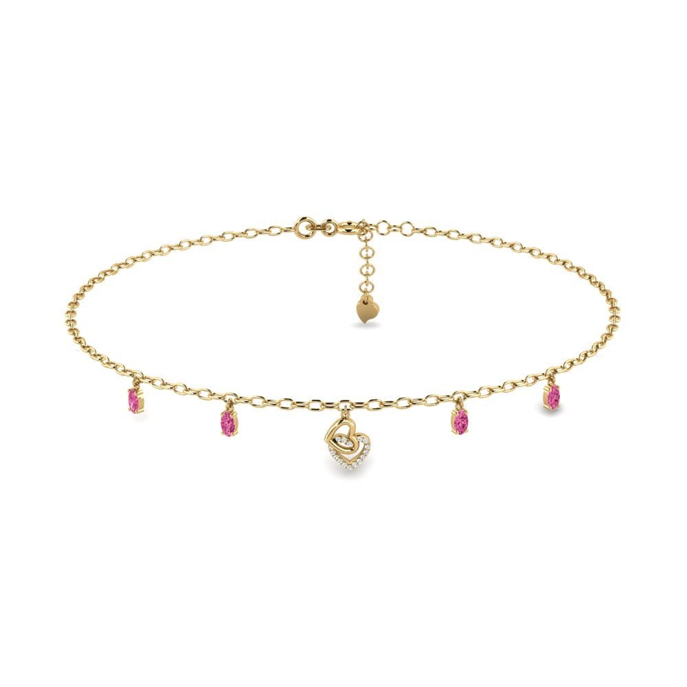 14ct Yellow Gold Pink Tourmaline Women's Anklet Bituin