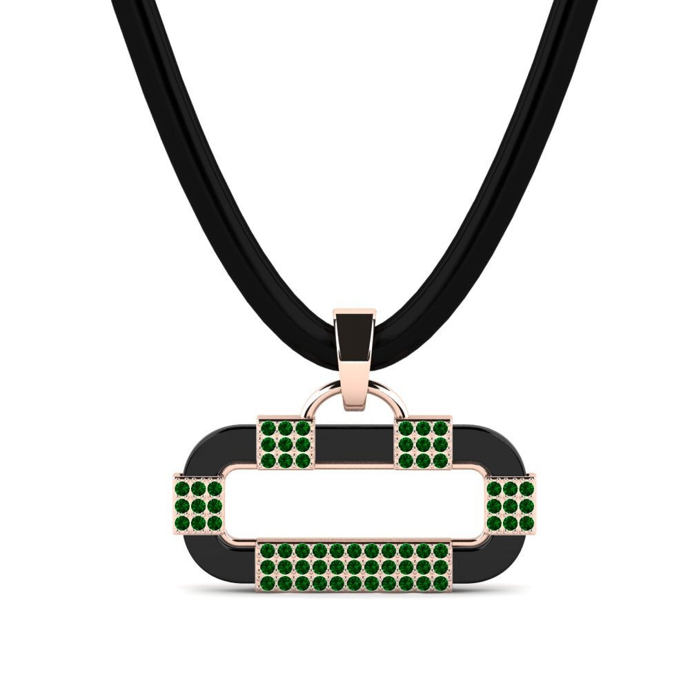 14ct Rose Gold Green Zirconia Men's Pendant Blackshire