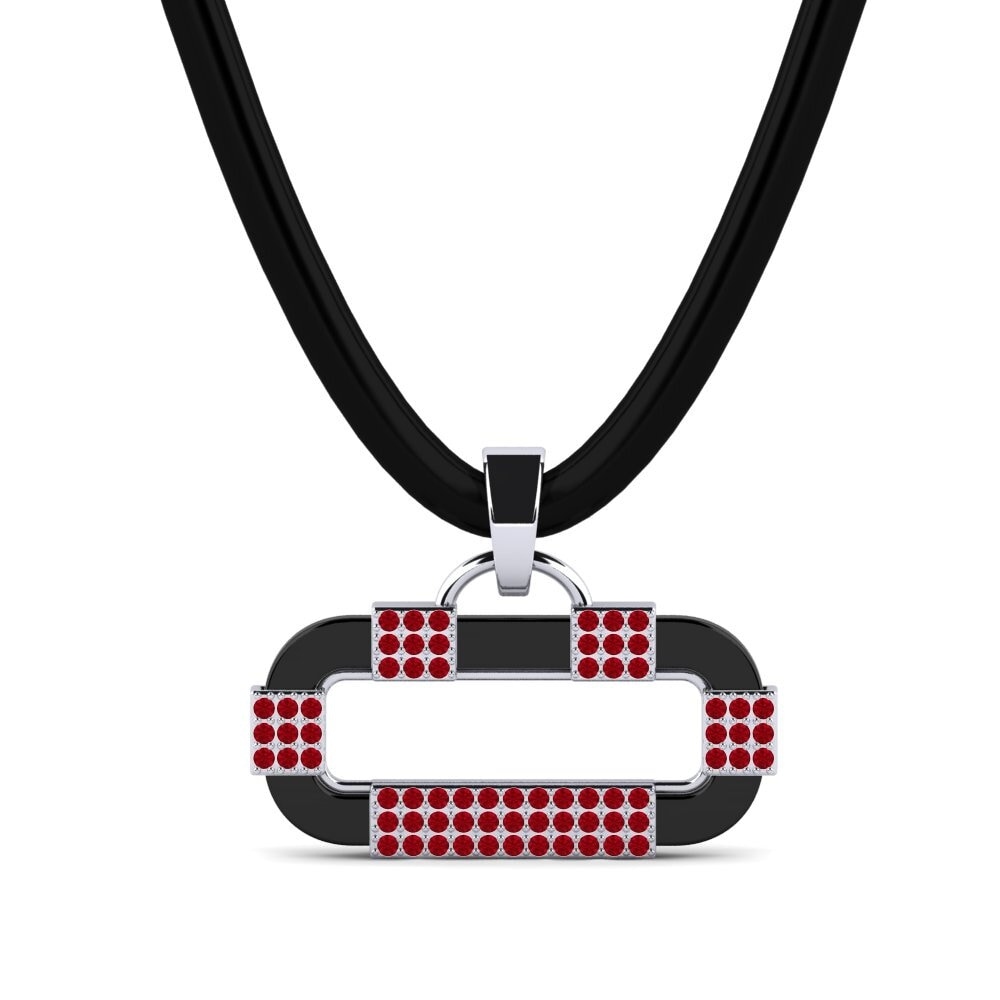 9ct White Gold Red Zirconia Men's Pendant Blackshire