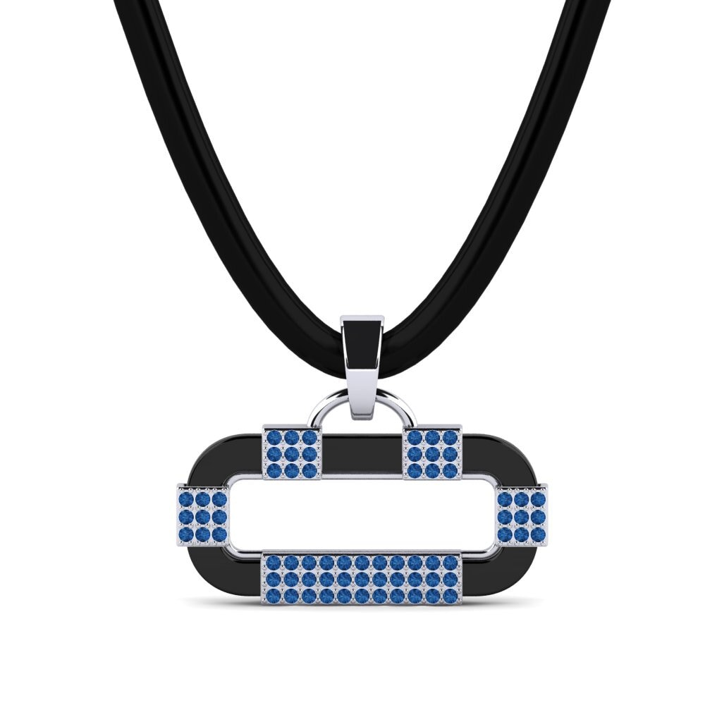 White Silver Dark Blue Zirconia Men's Pendant Blackshire