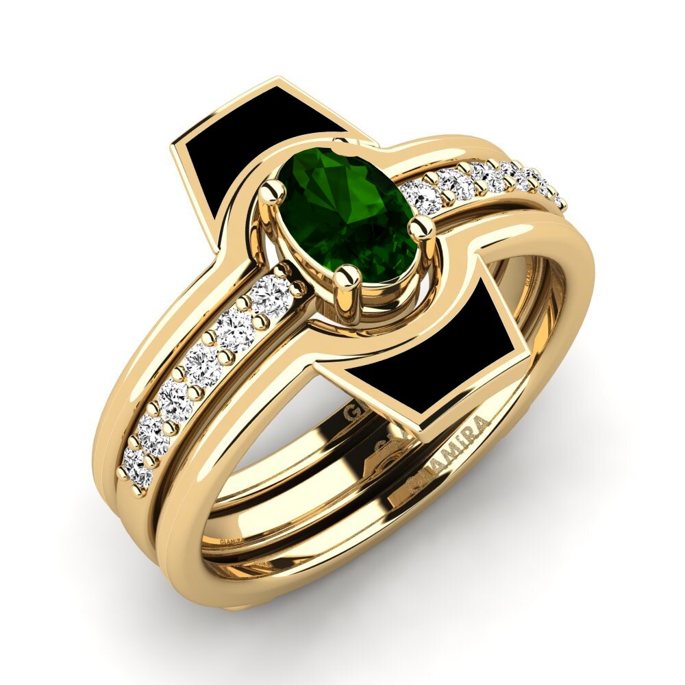Or Jaune 14k Tourmaline Verte Bague Blada SET