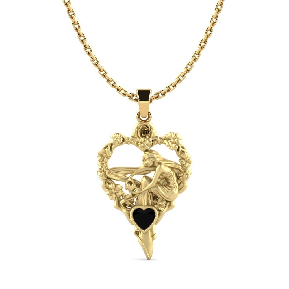 14k Yellow Gold Black Sapphire Women's Pendant Blanchar