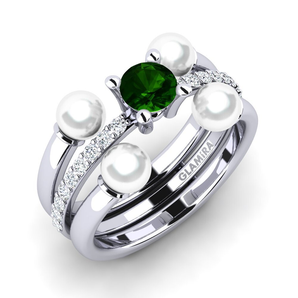 14k White Gold Green Tourmaline Ring Bodend SET