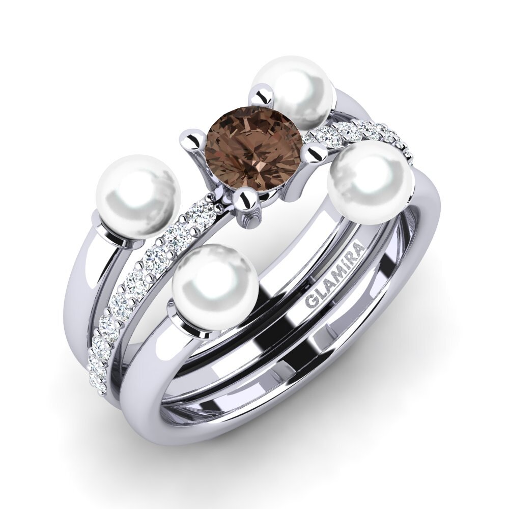 18ct White Gold Smoky Quartz Ring Bodend SET