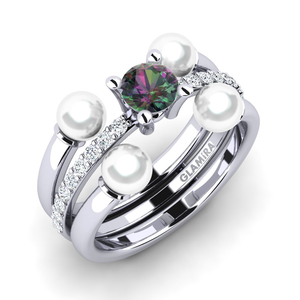 14ct White Gold Mystic Topaz Ring Bodend SET
