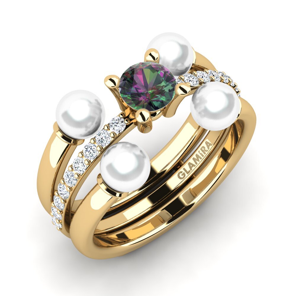 14ct Yellow Gold Mystic Topaz Ring Bodend SET