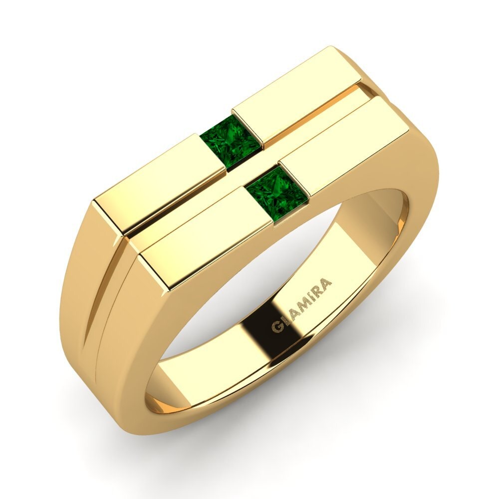 Oro Giallo 750 Zircone Verde Anello da uomo Bogdan