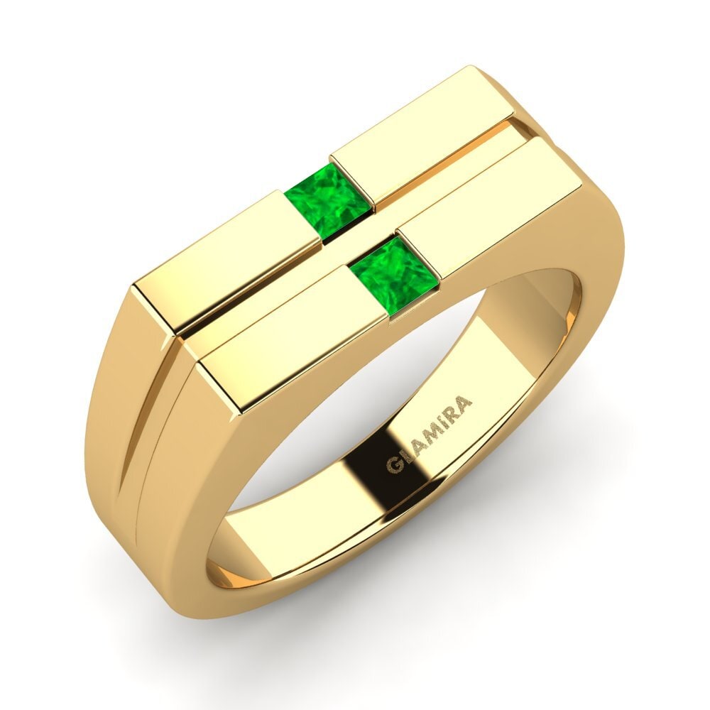 Oro Giallo 750 Smeraldo Anello da uomo Bogdan