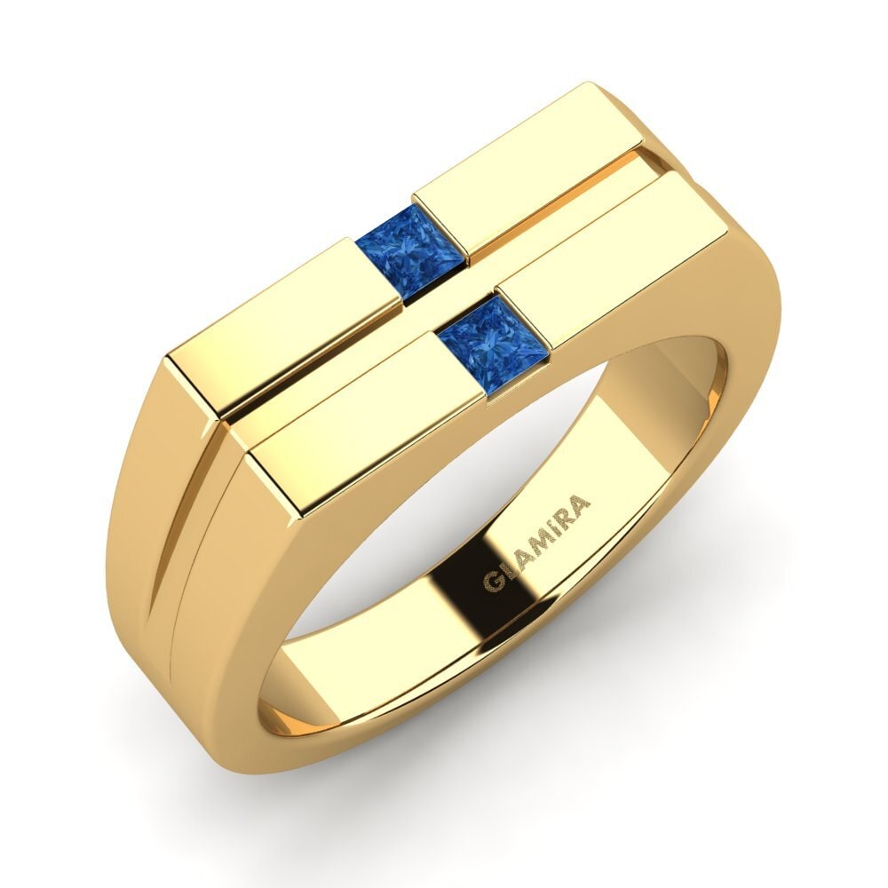 Oro Giallo 585 Zircone Blu Scuro Anello da uomo Bogdan