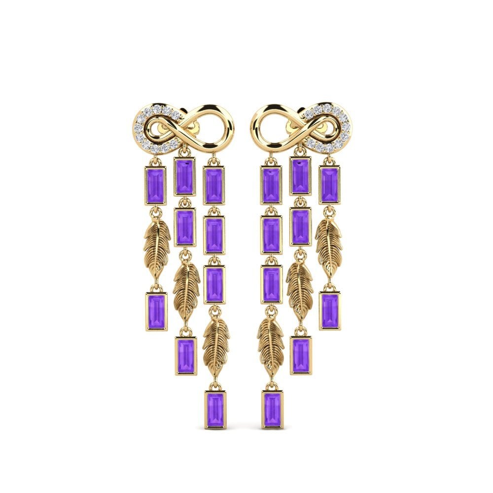 9ct Yellow Gold Amethyst Women's Earring Bonasavoir