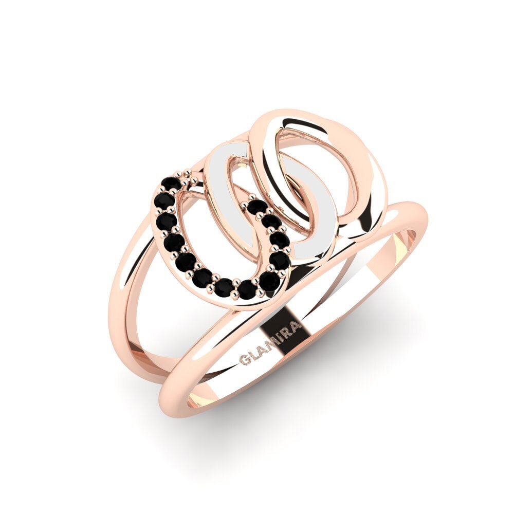 14k Oro Rosa Ónix Negro Anillo Bonisa