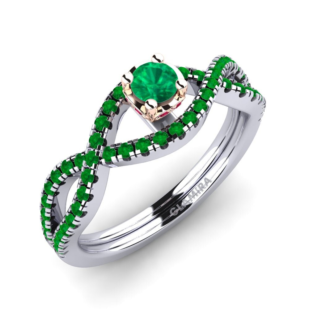 14K Wit & Rood Goud Smaragd Verlovingsring Bonita 0.16 crt