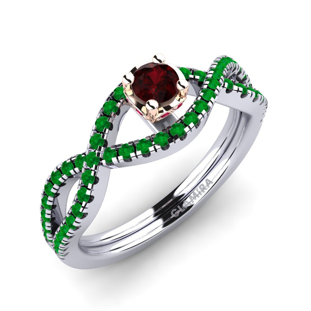 14K Wit & Rood Goud Granaat Verlovingsring Bonita 0.16 crt