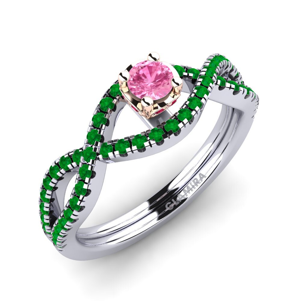 14K Wit & Rood Goud Roze Saffier Verlovingsring Bonita 0.16 crt