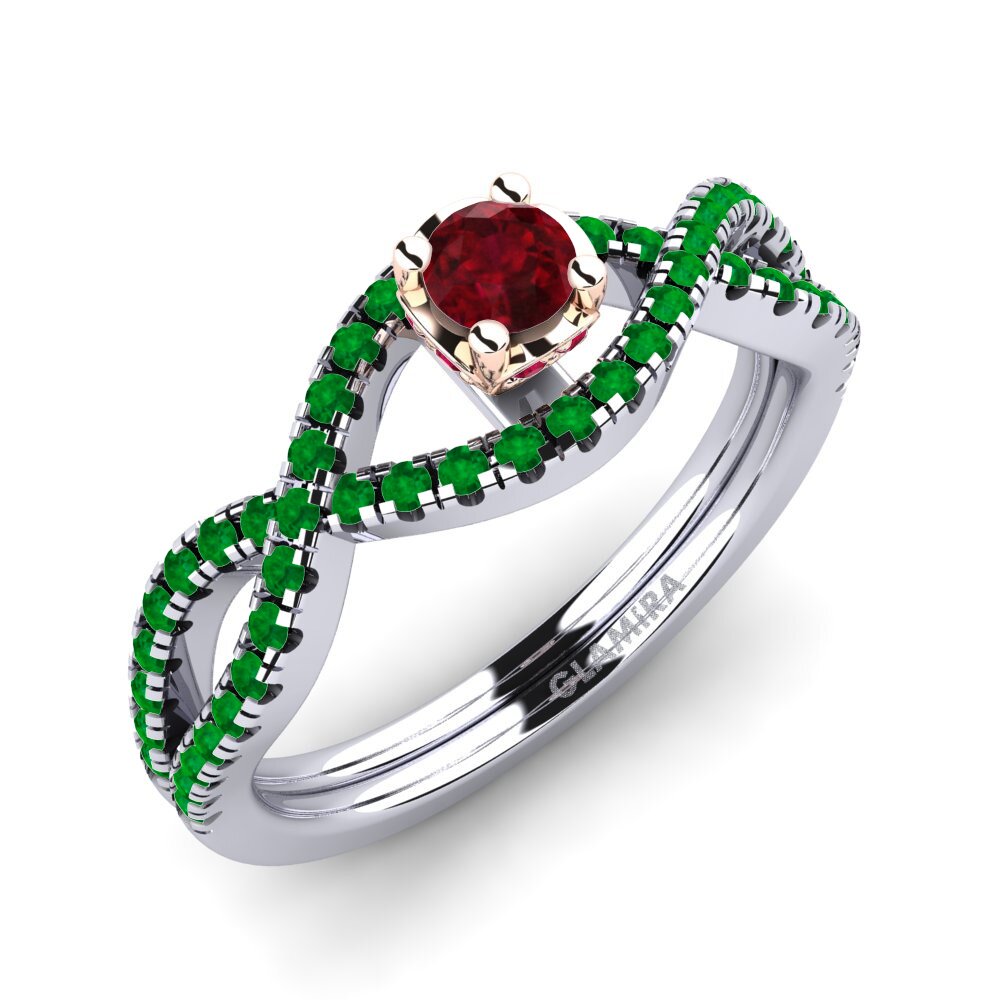14K Wit & Rood Goud Robijn Verlovingsring Bonita 0.16 crt