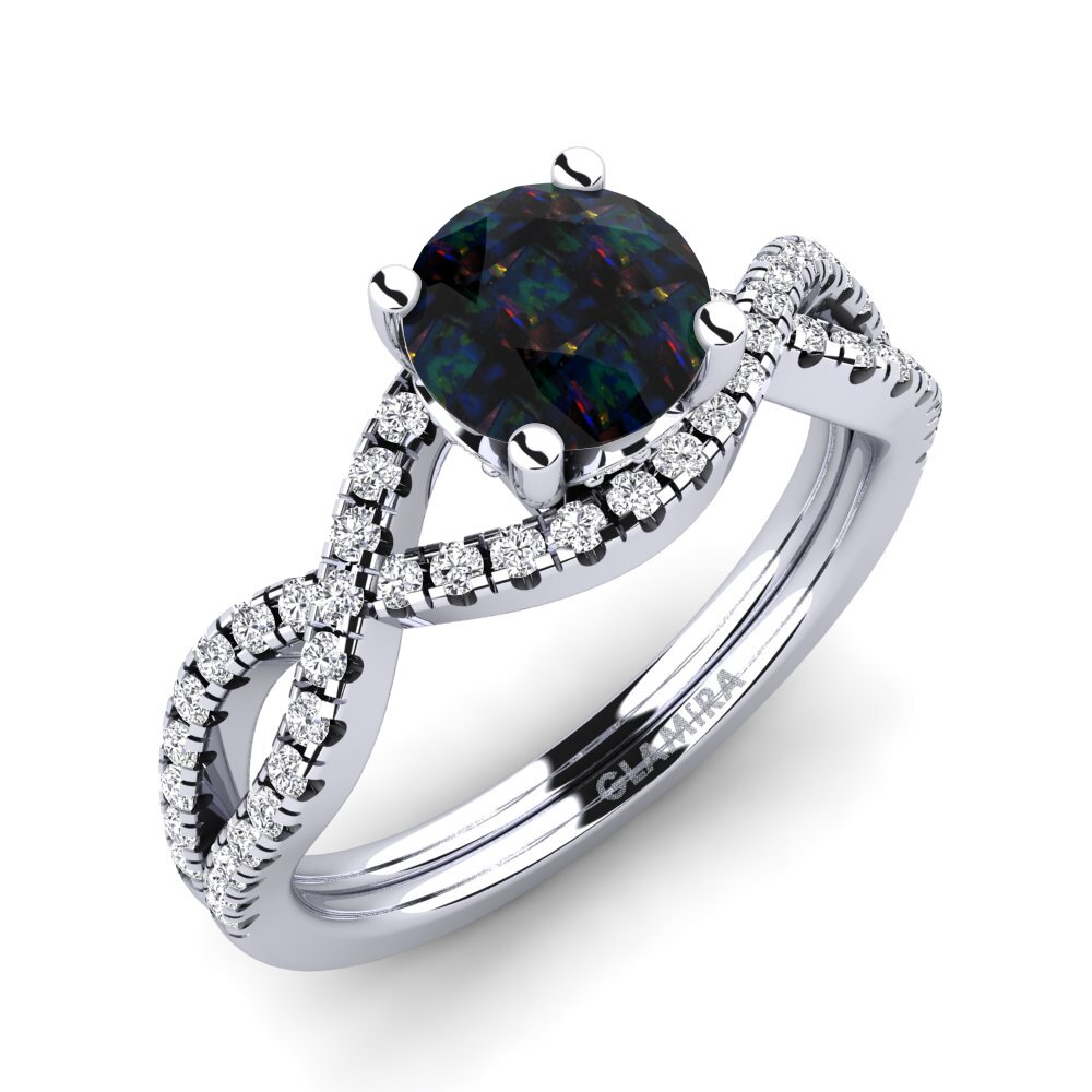 14k White Gold Black Opal Engagement Ring Bonita 1.0 crt