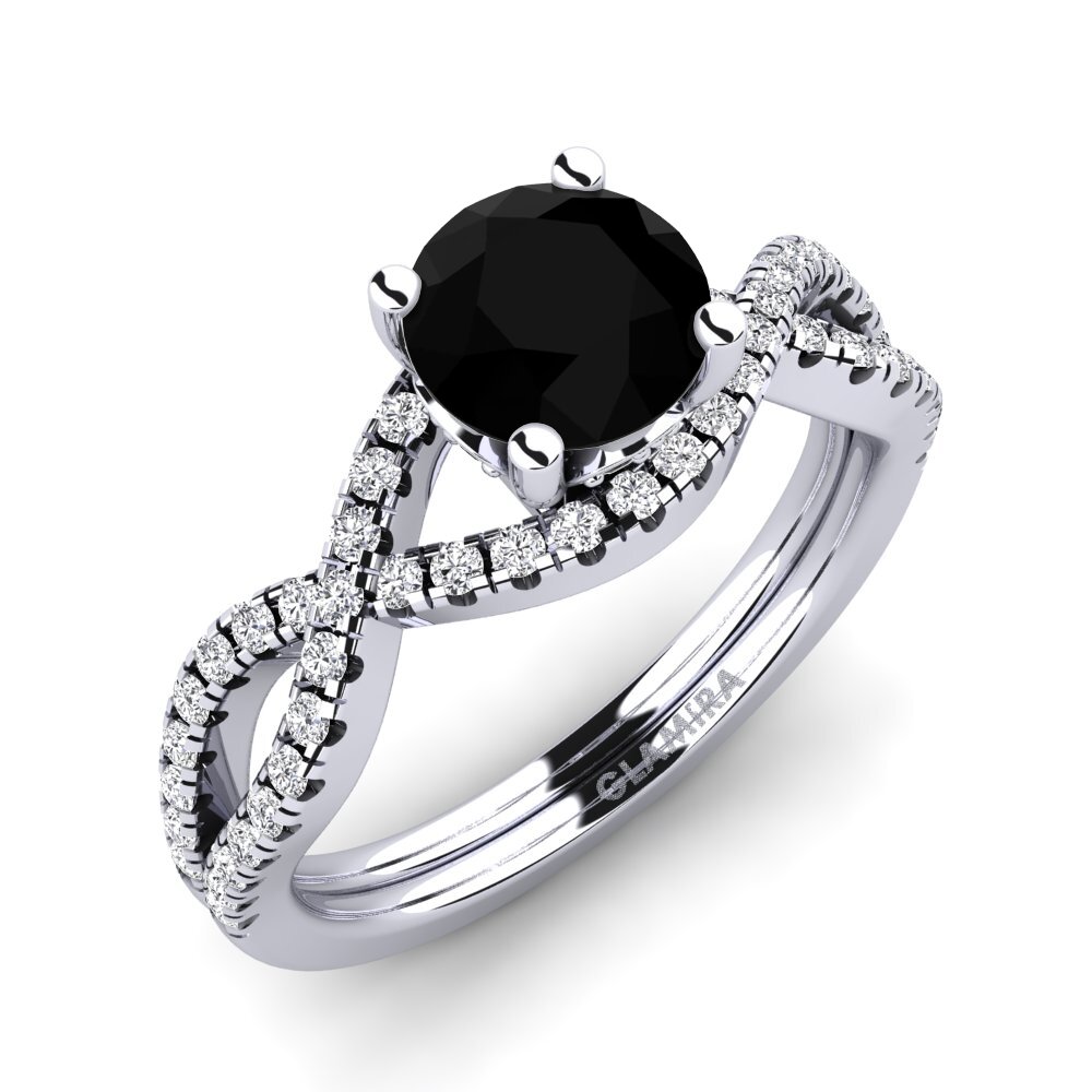 9ct White Gold Round Black Diamond Engagement Ring Bonita crt
