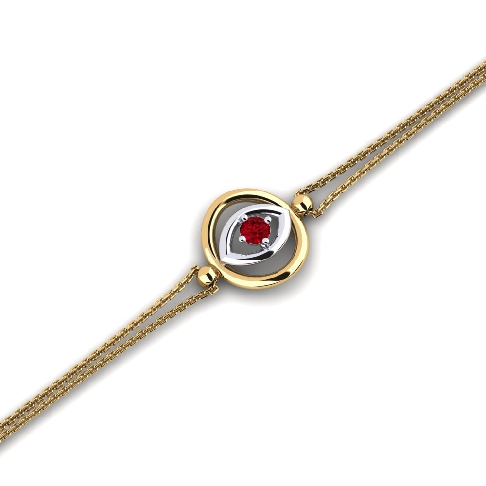 18K Yellow & White Gold Red Zirconia Bracelet Bopleste