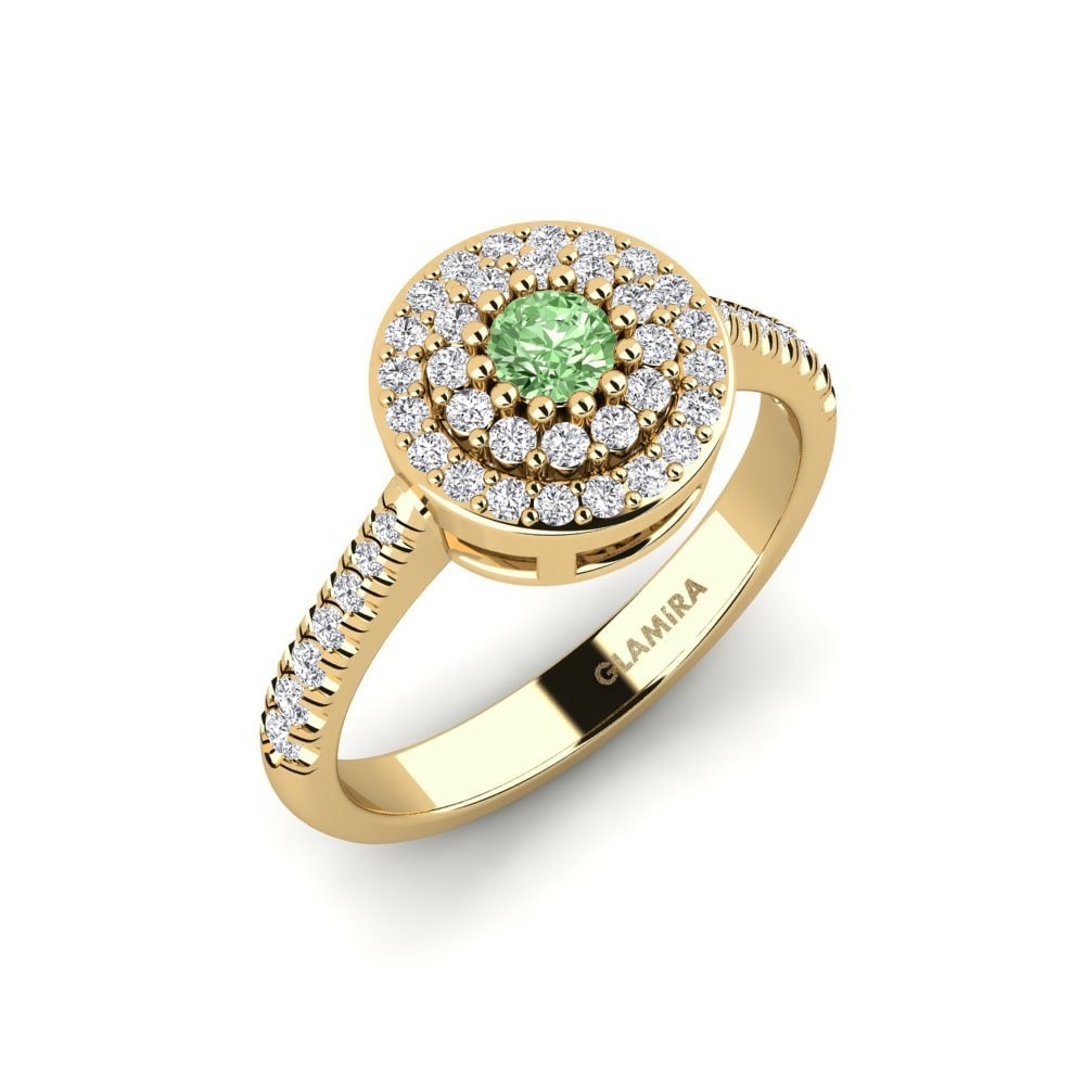 Round 0.16 Carat Halo Green Diamond 14k Yellow Gold Engagement Ring Bordeale