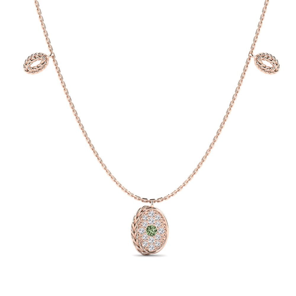 18ct Rose Gold Green Diamond Women's Necklace Borer