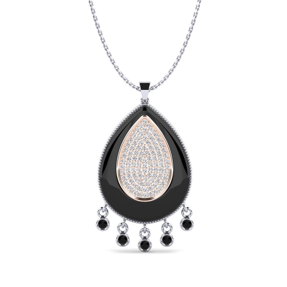 14ct White & Rose Gold Black Onyx Women's Pendant Borquez