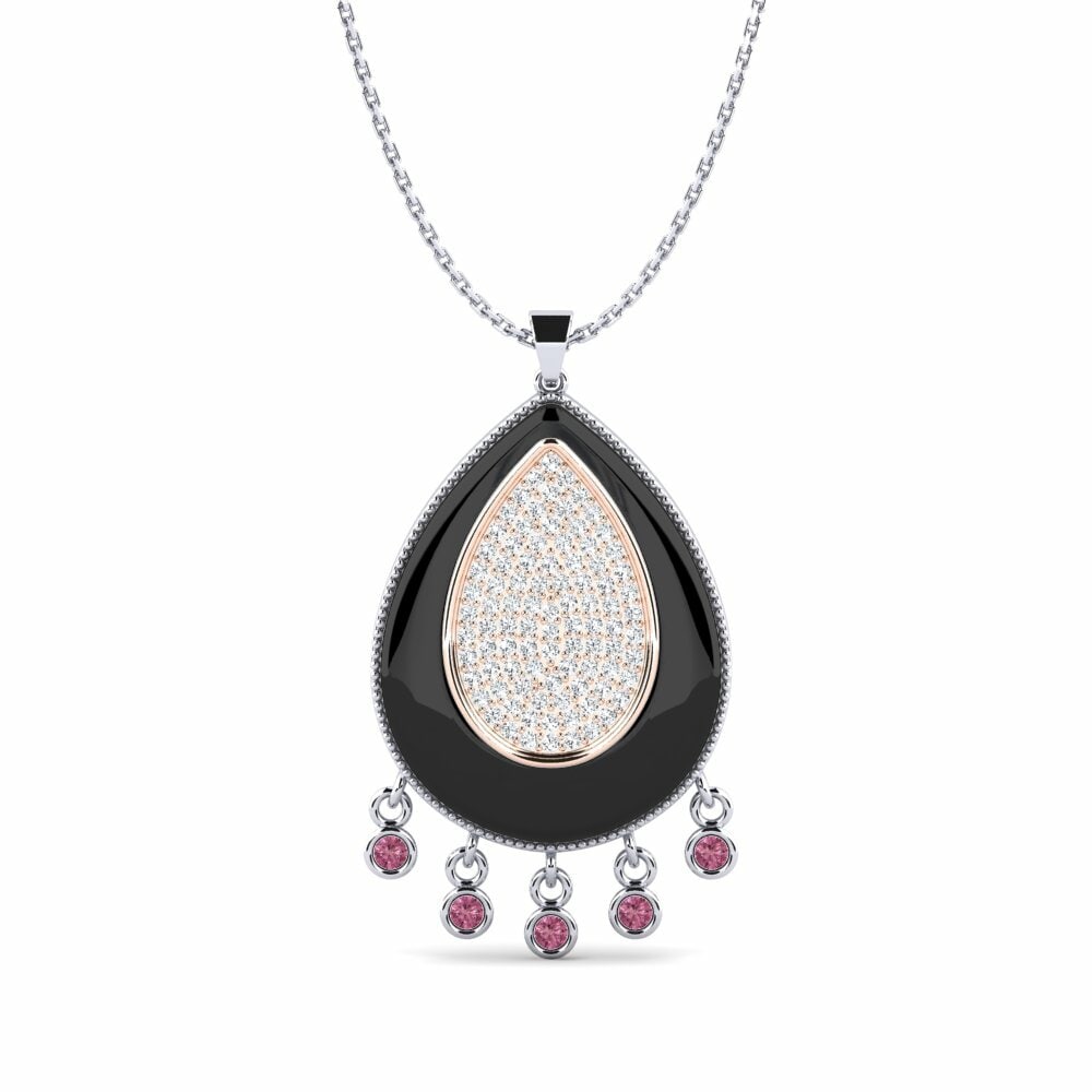 Dây chuyền Vàng Trắng-Đỏ 9K Đá Rhodolite Gốm