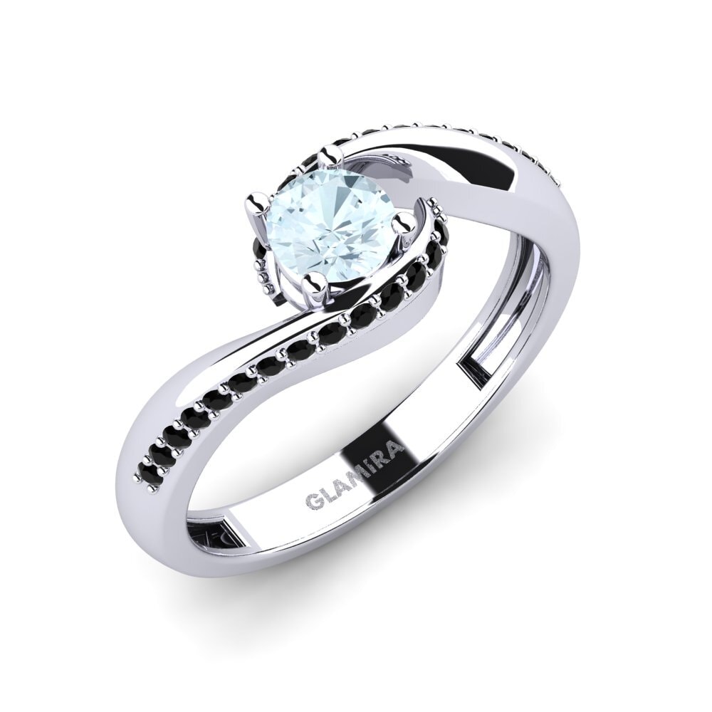 14ct White Gold Round Aquamarine Engagement Ring Bostanget