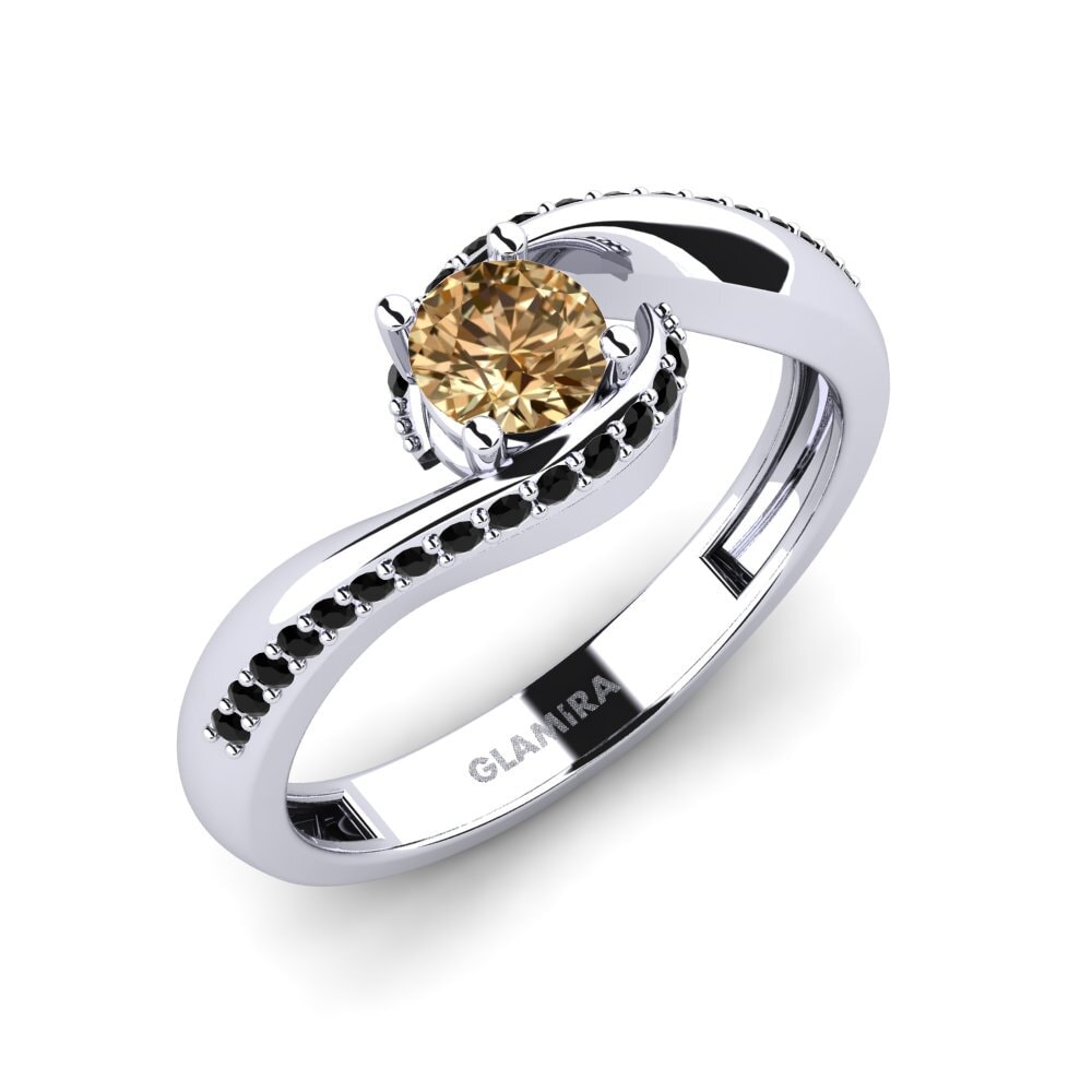 14ct White Gold Round Brown Diamond Engagement Ring Bostanget