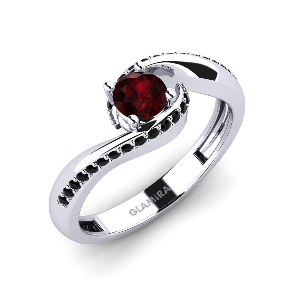 14k Oro Blanco Redondo Granate Anillo de compromiso Bostanget