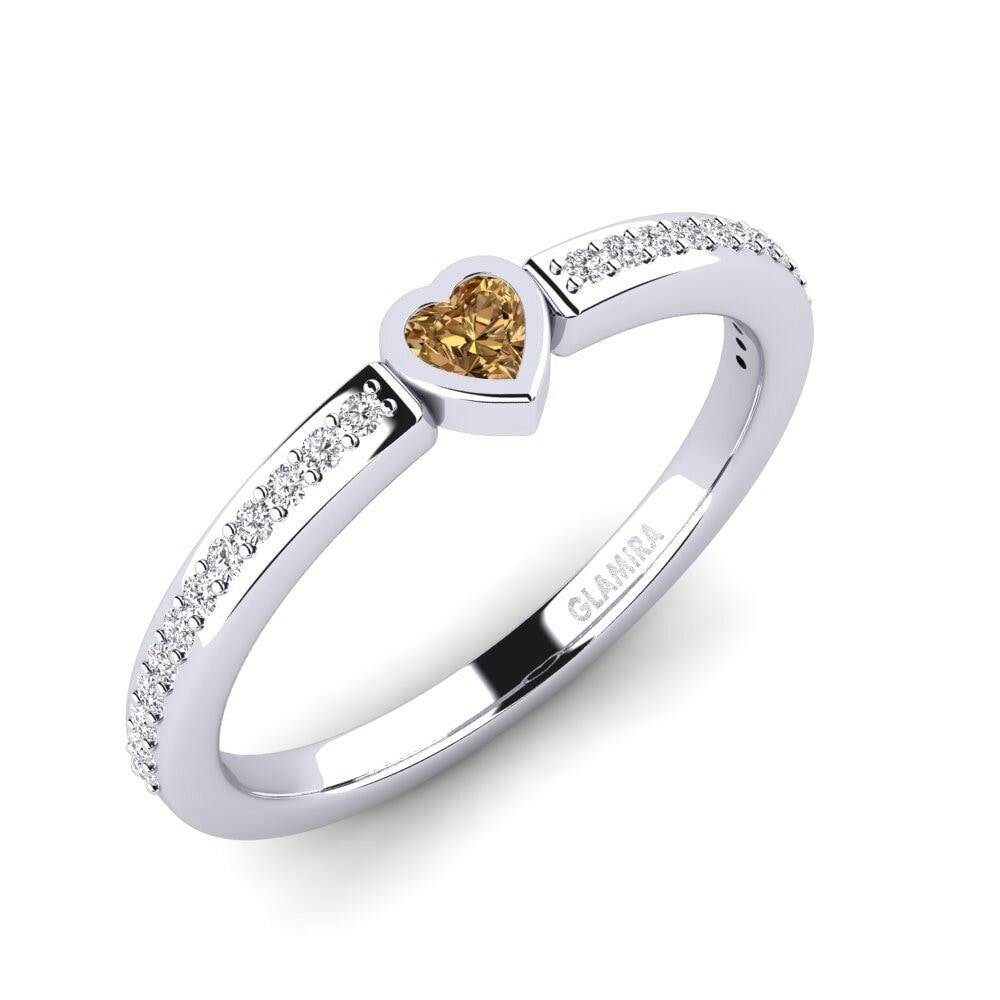 Bague pour femme Bourget Or Blanc 14k Diamant Brun Solitaire Pave 0.1 Carats Coupe c ur
