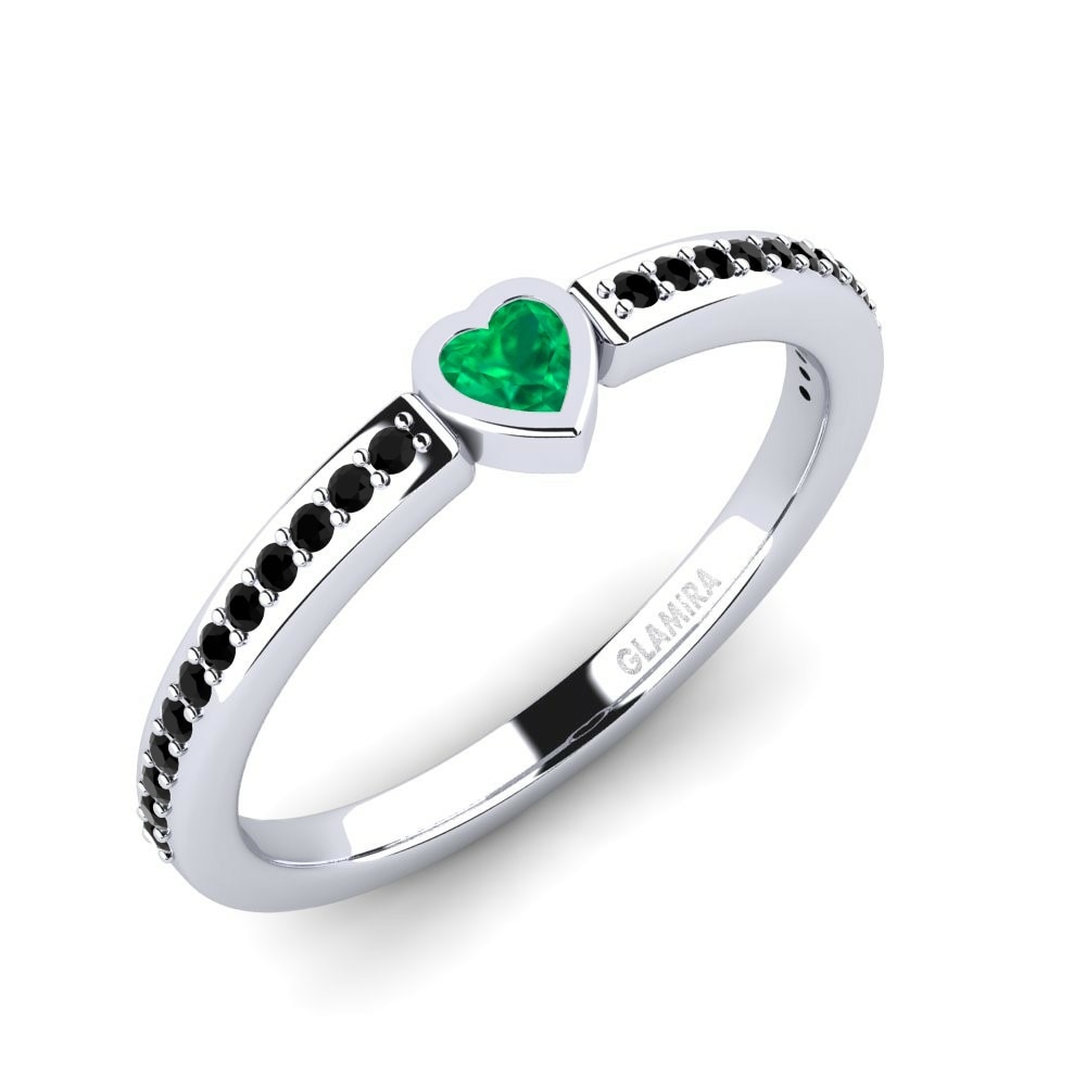 Heart 0.1 Carat Solitaire Pave Emerald 14k White Gold Women's Ring Bourget