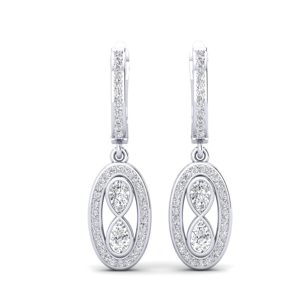 Boucles D'oreilles Diamants 6,11 Ct En Or Blanc 18K - Marquise, Poire Et Rond - Neuf Avec étiquettes