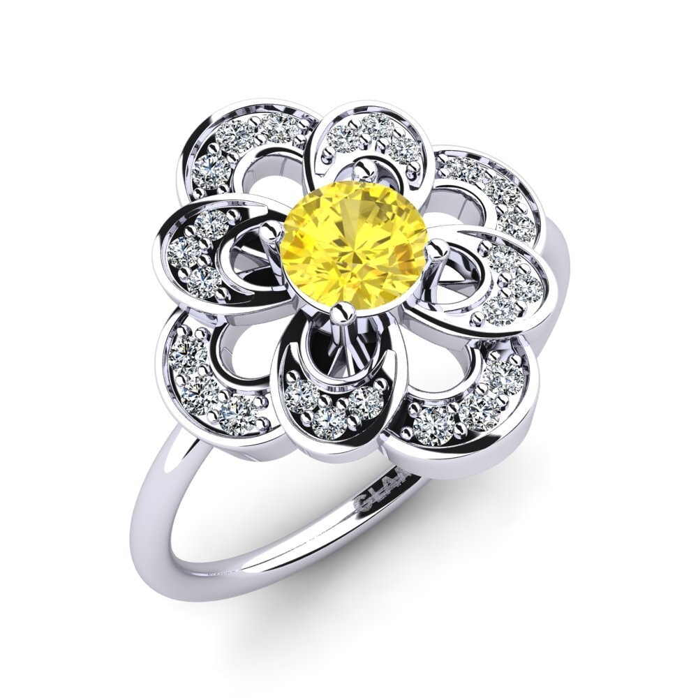 9k Oro blanco Zafiro amarillo Anillo Brage