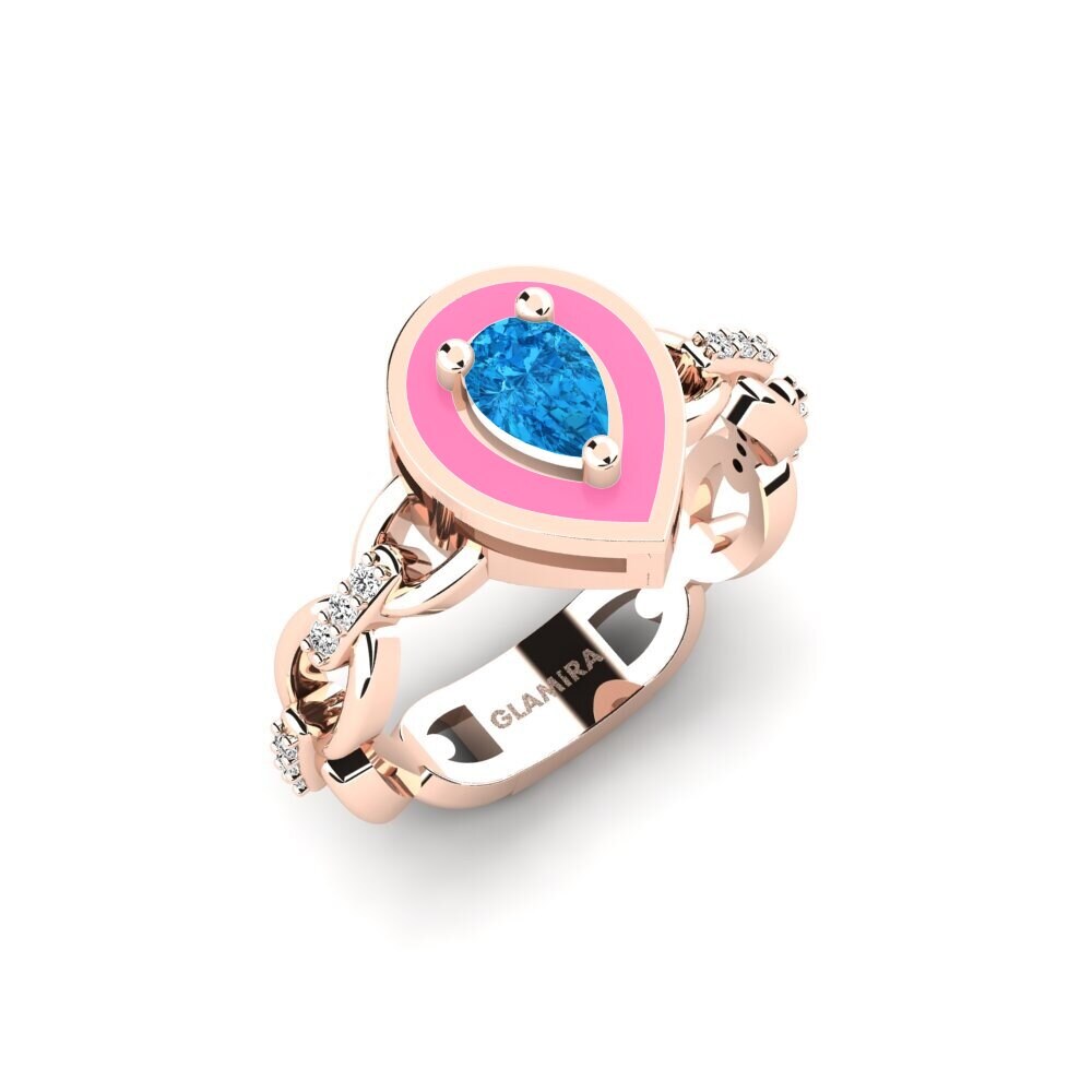 Or Rose 9k Topaze Bleue SYLVIE Bague Braks - A