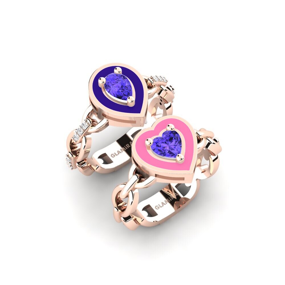 14k Rose Gold Tanzanite Stackable Ring Braks - SET