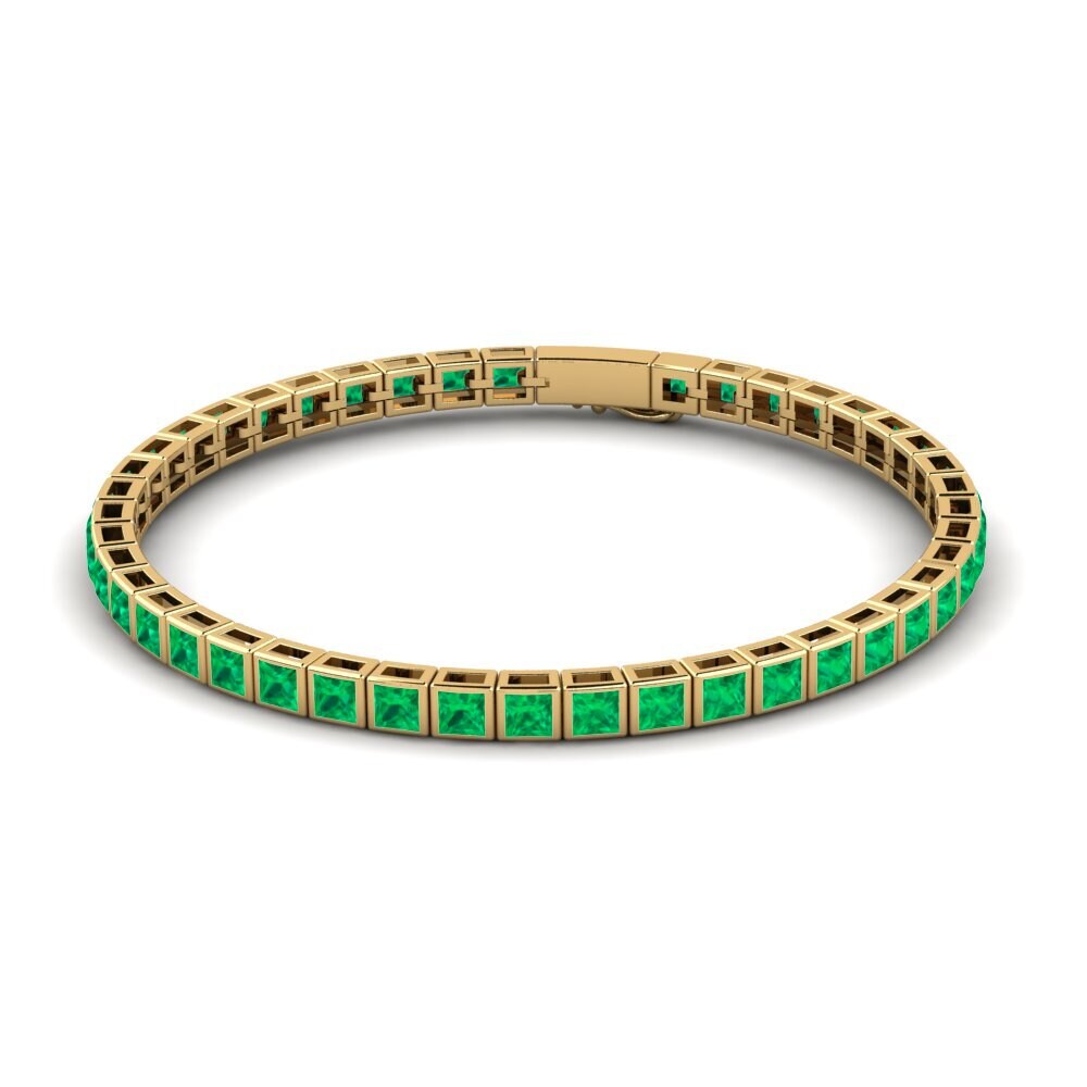 14k Oro Amarillo Esmeralda Pulsera de Mujer Brandenk