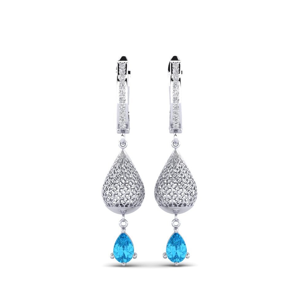18ct White Gold Blue Topaz Women's Earring Branne