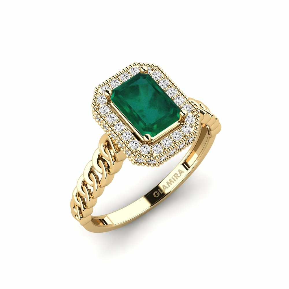 Nhẫn đính hôn Breastwork Vàng 14K 1.02 Carat Ngọc Lục Bảo Halo Kiểu Cắt Emerald
