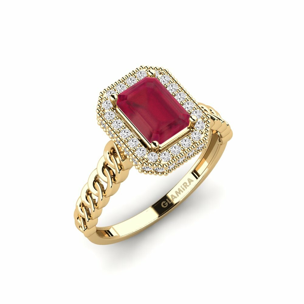 Emerald Cut 1.02 Carat Halo Ruby 14k Yellow Gold Engagement Ring Breastwork