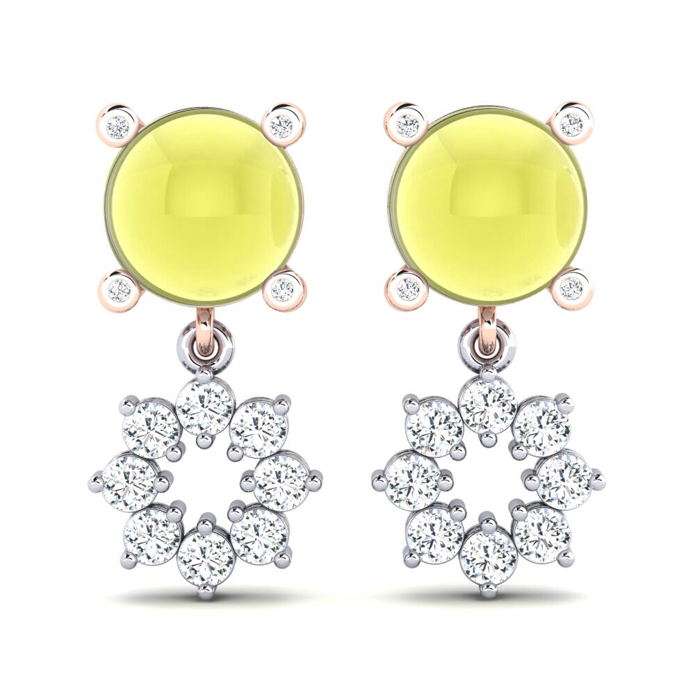 Cabochon Cabochon Lemon Topaz 14k White & Rose Gold Earrings