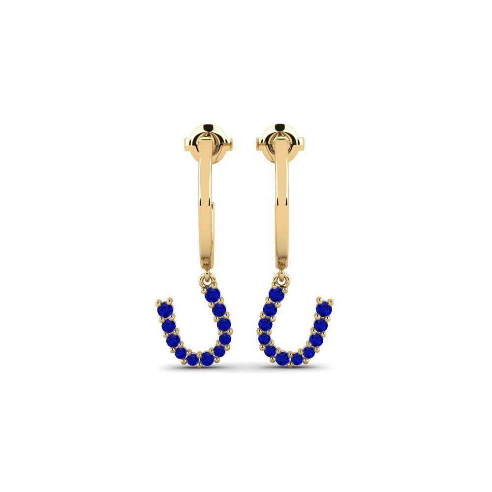 14ct Yellow Gold Round Sapphire Women's Earring Breytilegt