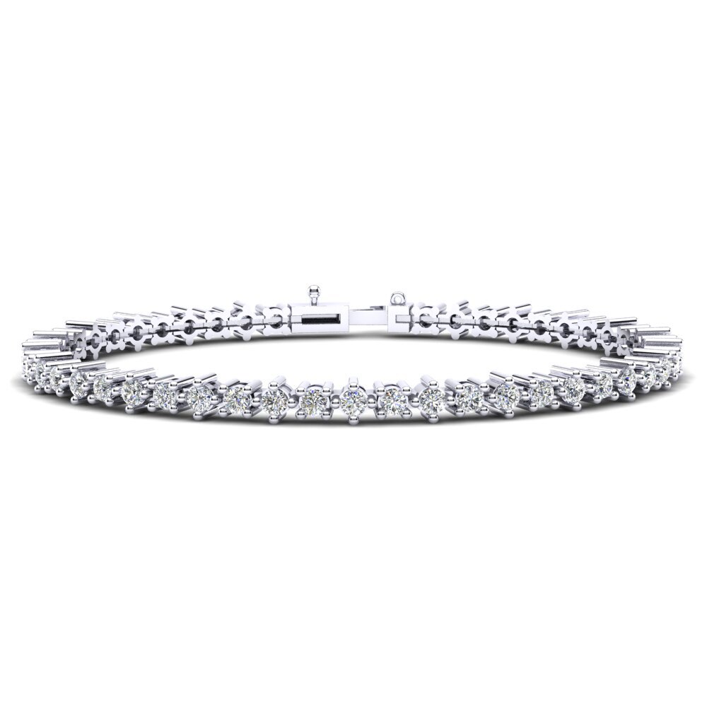 14k White Gold Anklet With Multi-Colored Gemstones - 9.5 Inches, Handmade In USA